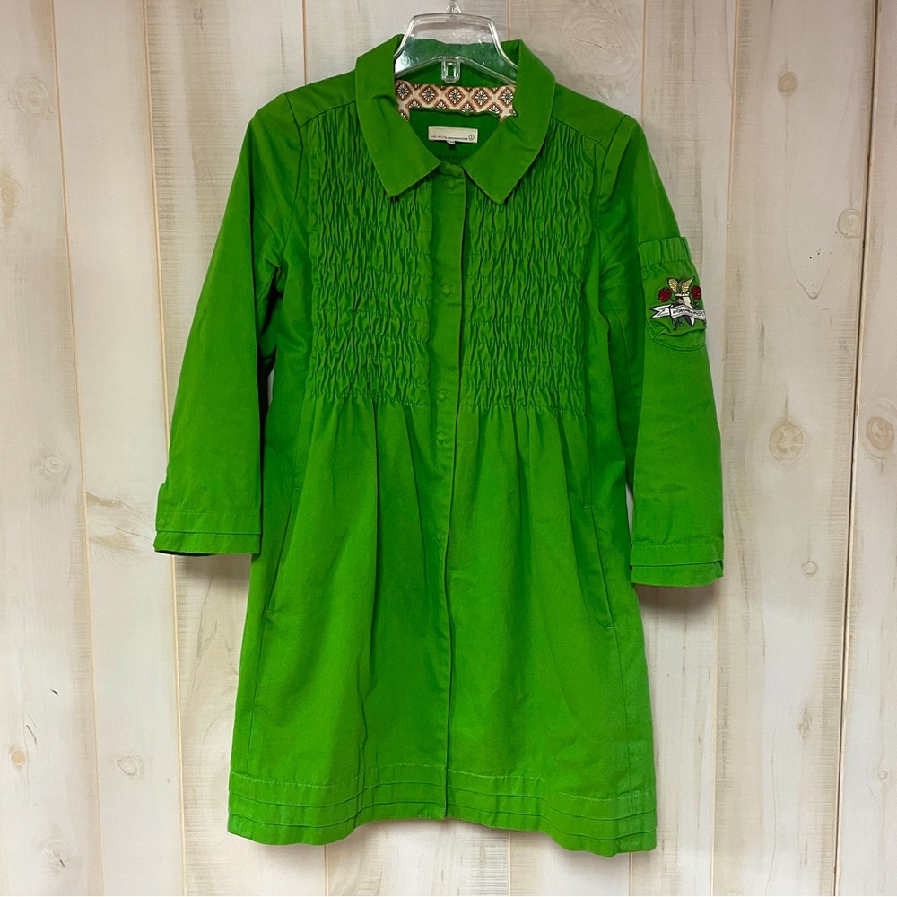 Odd Molly Uncorporated bright Green Smocked Army Jacket Sz 1 (S)